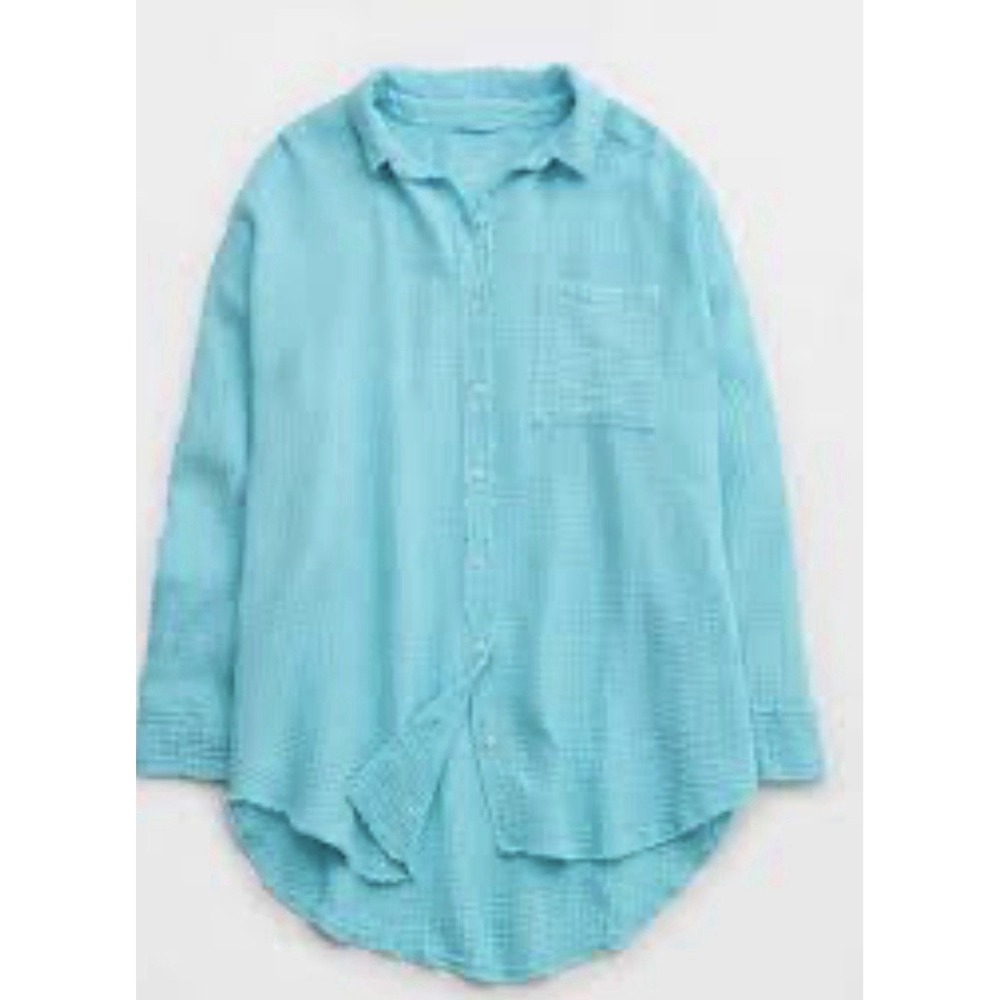 Aerie Pool To Party Shirt Gauze Small Blue Coastal Beach Vacation Boho Summer - Picture 3 of 9